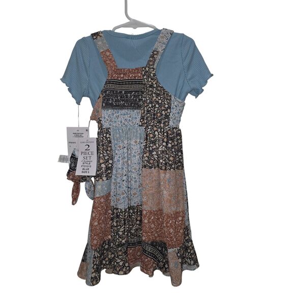 NWT Rare Editions Girls 2-Piece Outfit Size 5 – Blue Ribbed Top & Patchwork Set - Picture 3 of 12